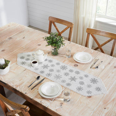 Yuletide Burlap Antique White Snowflake Runner 12x48 - The Fox Decor